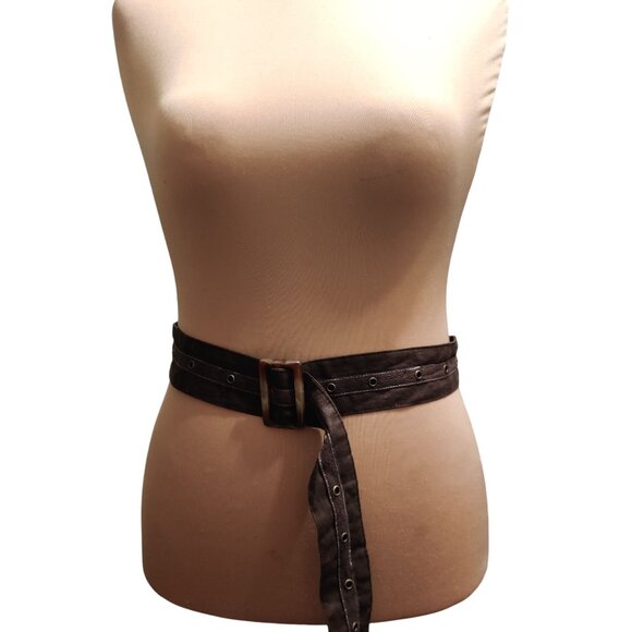 Womens Brown Eyelet Belt Marbled Buckle Y2K Grunge Bohocore Indie Boho Statement - Picture 5 of 6